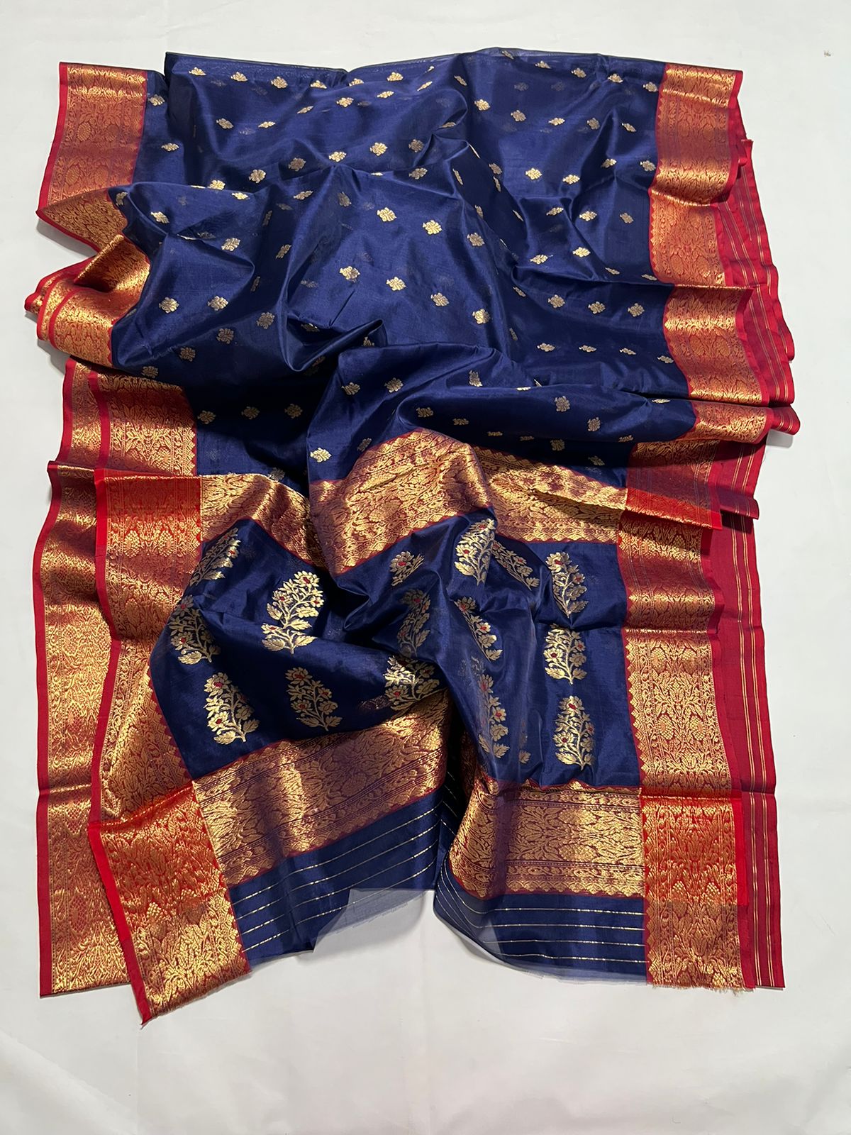 Royal blue Chanderi saree - Saffronfashionindia
