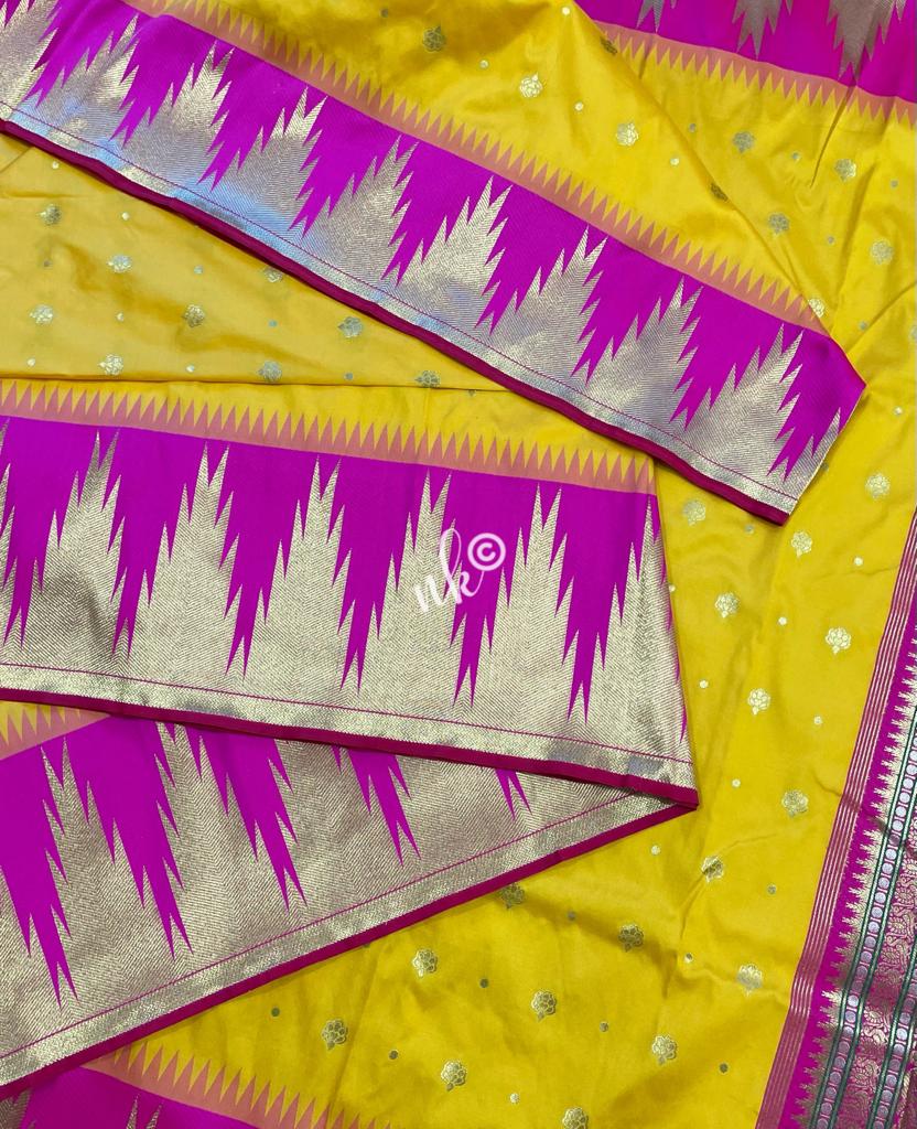 Women banarsi temple bordered saree - Saffronfashionindia