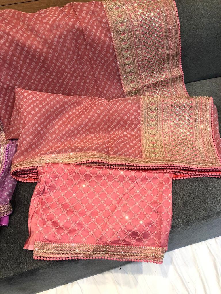 Bandhani styled organza saree - Saffronfashionindia