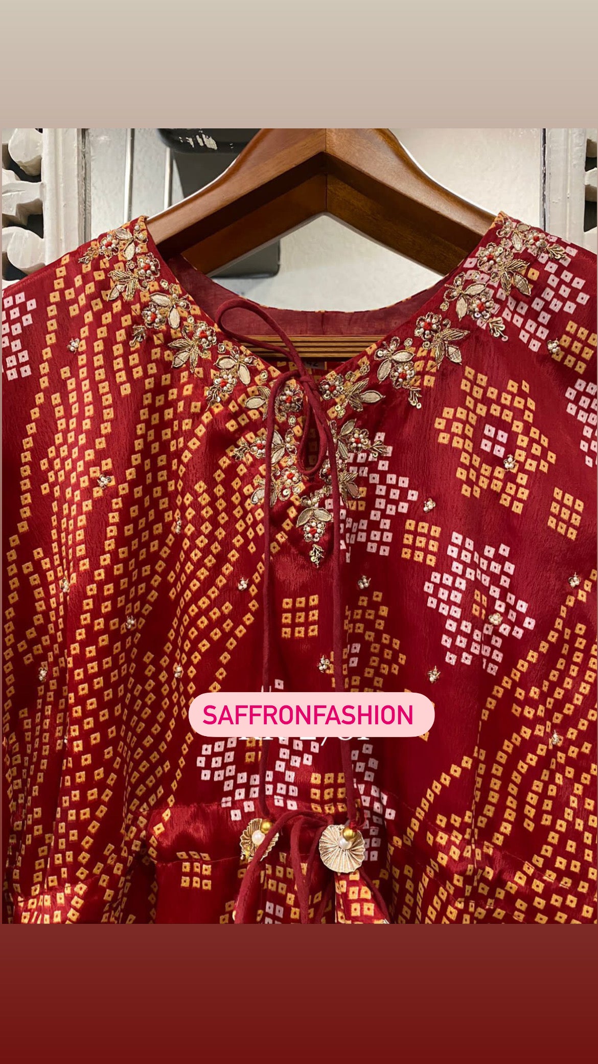 Bandhej lal kaftan - Saffronfashionindia