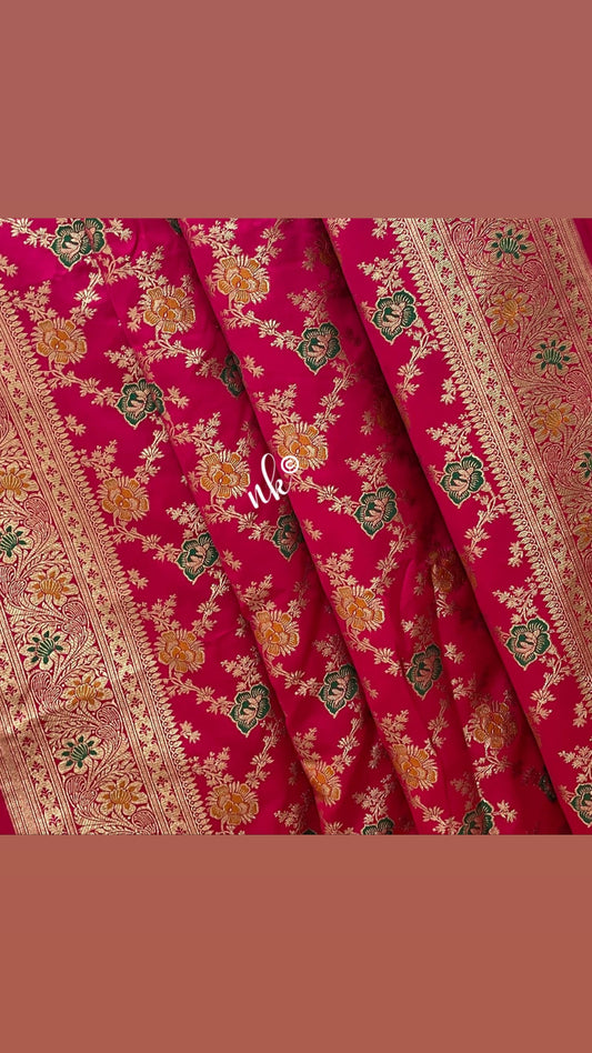 Pink Meenakari floral saree - Saffronfashionindia
