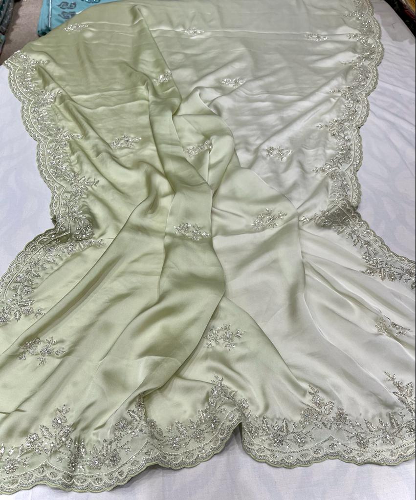 Satin shaded zardosi partywear saree - Saffronfashionindia