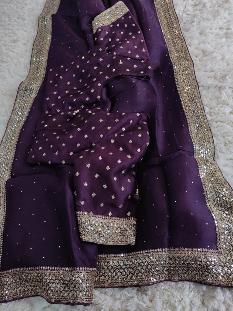 Purple organza saree/partywear sari - Saffronfashionindia