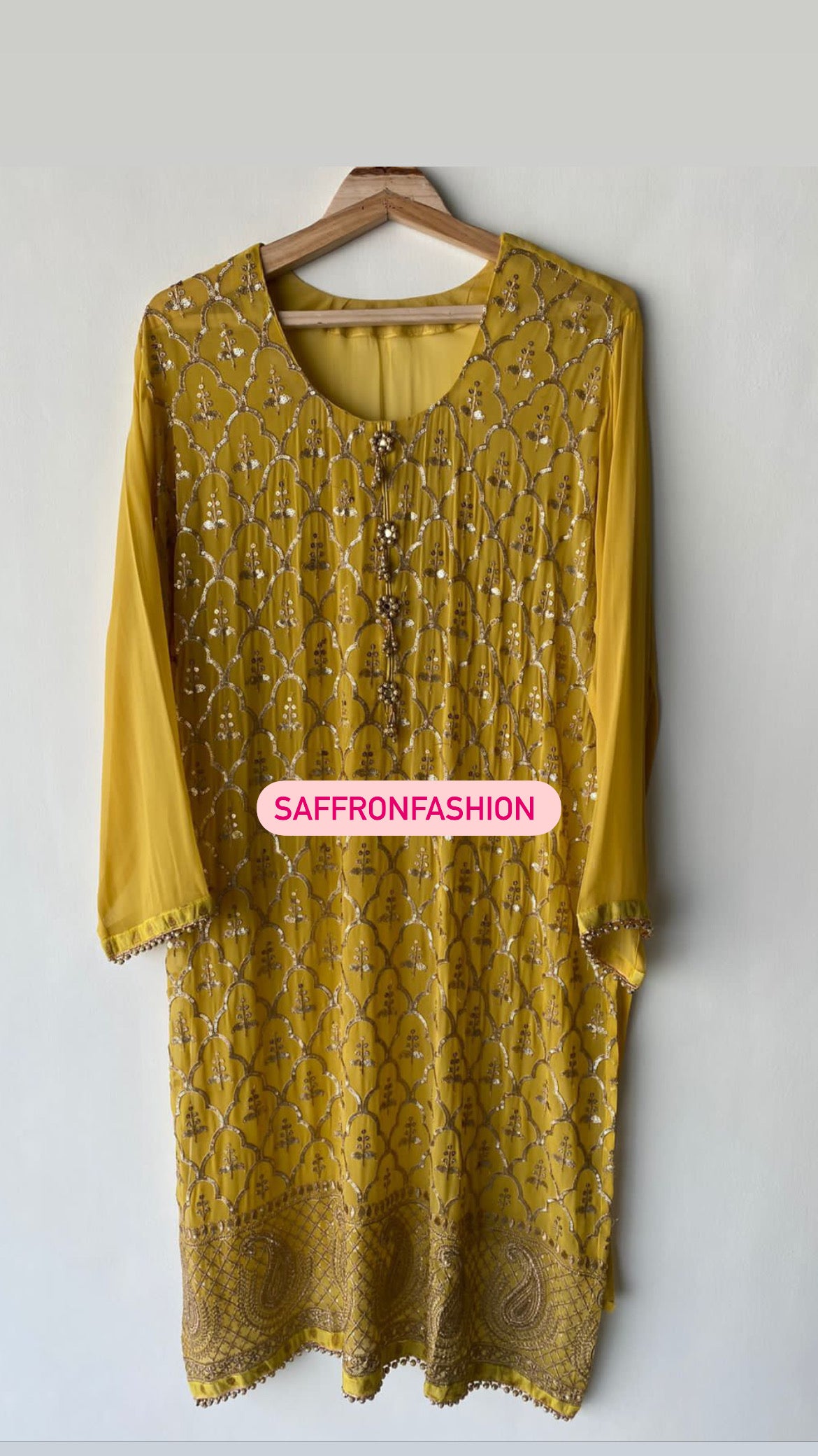 Yellow gorgette kurta dress - Saffronfashionindia