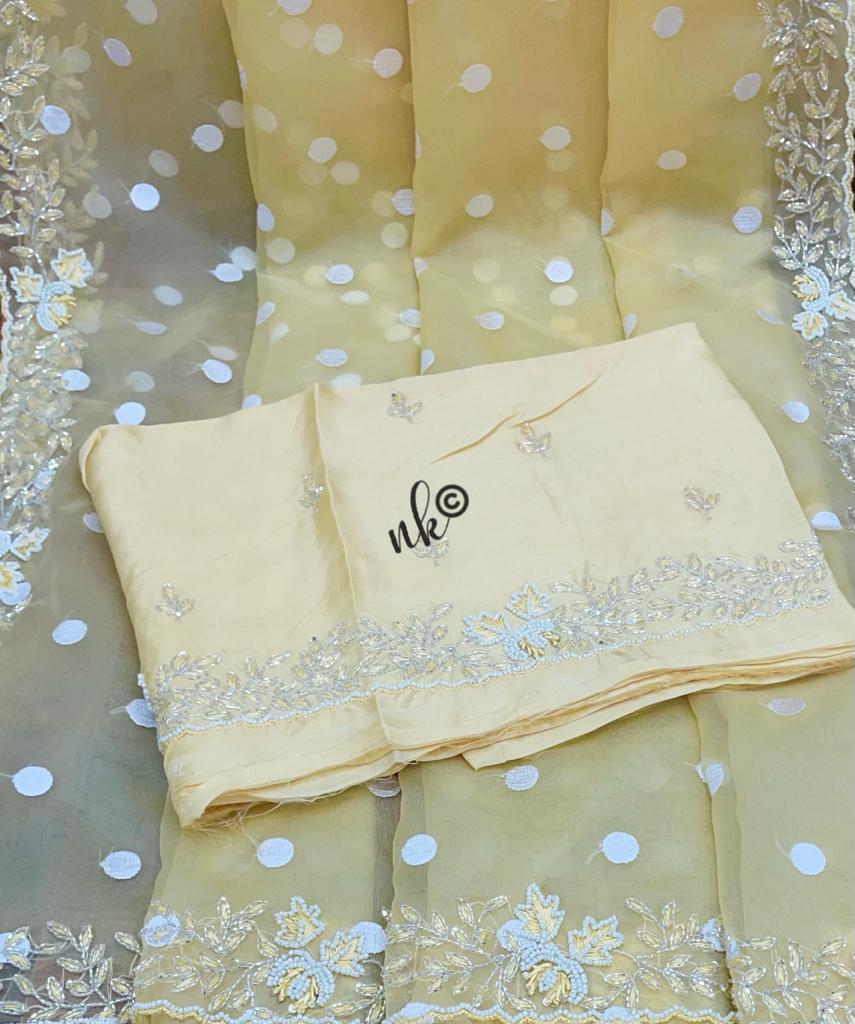 Polka dot organza saree - Saffronfashionindia