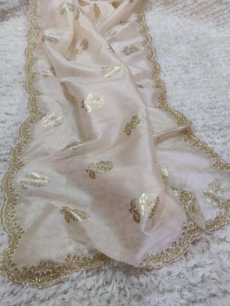 Organza foil partywear saree - Saffronfashionindia
