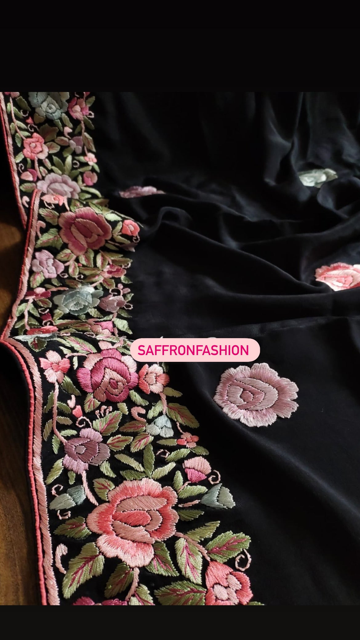 Zeba black authentic gara dupatta - Saffronfashionindia