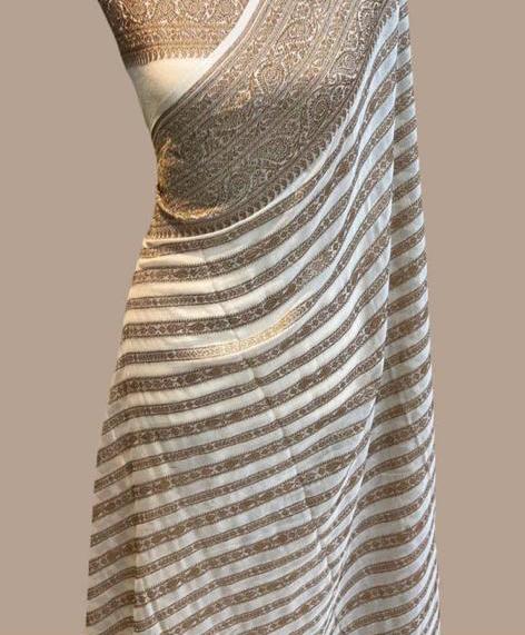 Striped khaddi gorgette saree - Saffronfashionindia