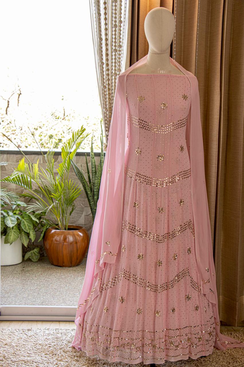 Kamdani pink anarkali gorgette suit - Saffronfashionindia