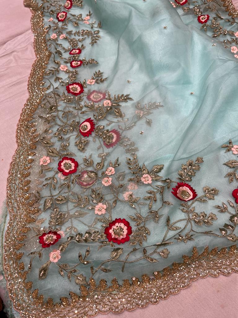Iris embroidered saree - Saffronfashionindia
