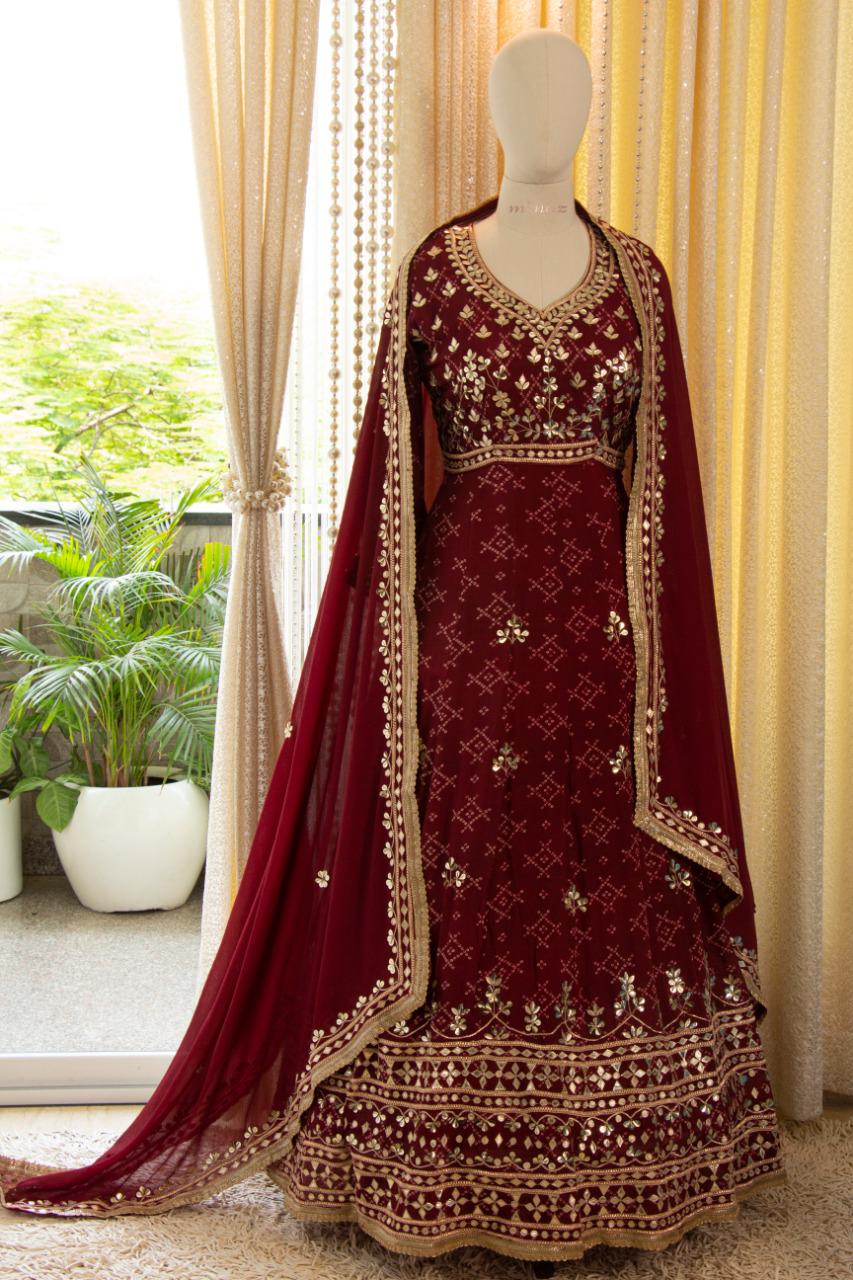 Meharbaan chinon gown set - Saffronfashionindia