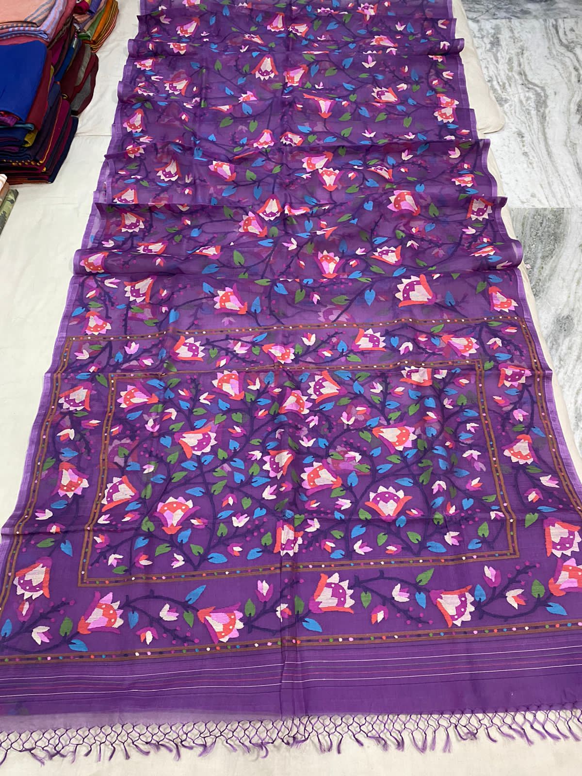 Rampuri purple jamdani saree - Saffronfashionindia