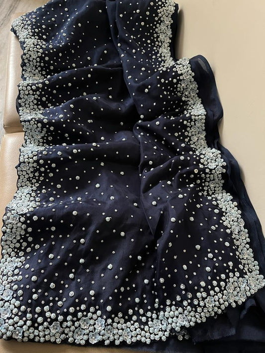 Navera organza sequins saree - Saffronfashionindia
