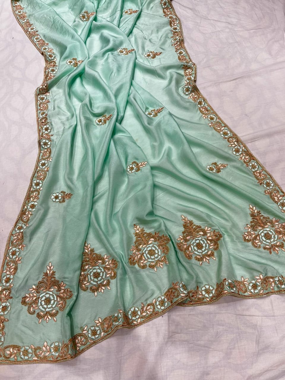 Russian silk zardosi saree - Saffronfashionindia