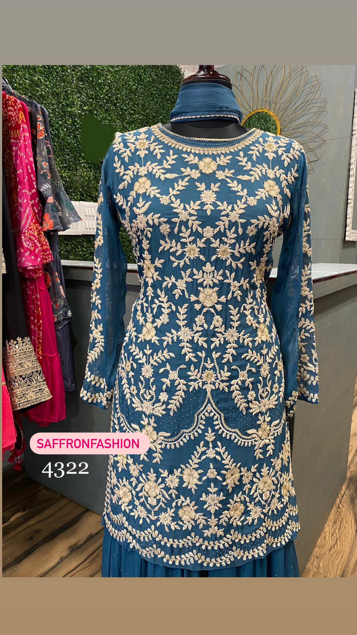 Lucknowi gorgette kurta dress - Saffronfashionindia