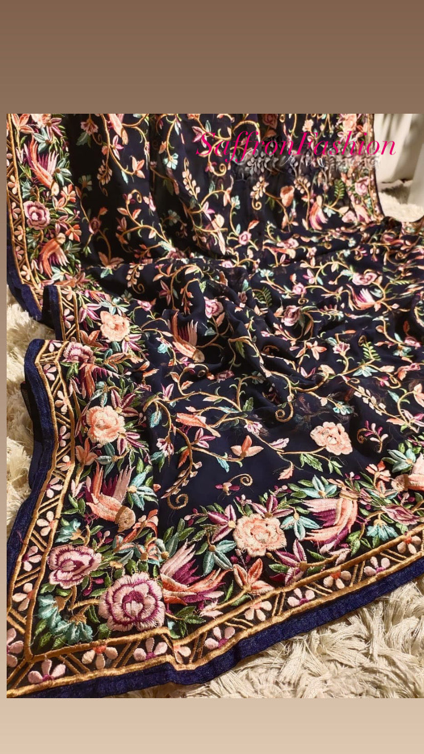 Parsi gara saree Georgette saree Indian sari blouse SaffronFashionindia
