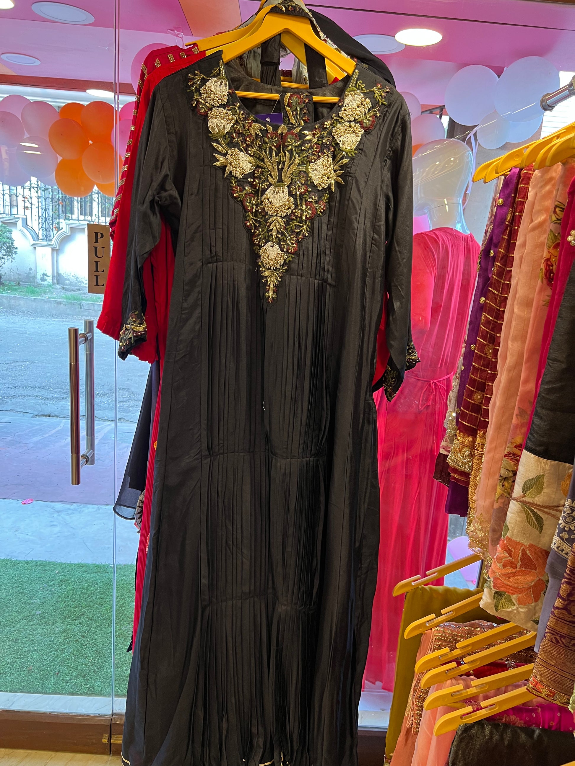 Nasheena black draping dress - Saffronfashionindia