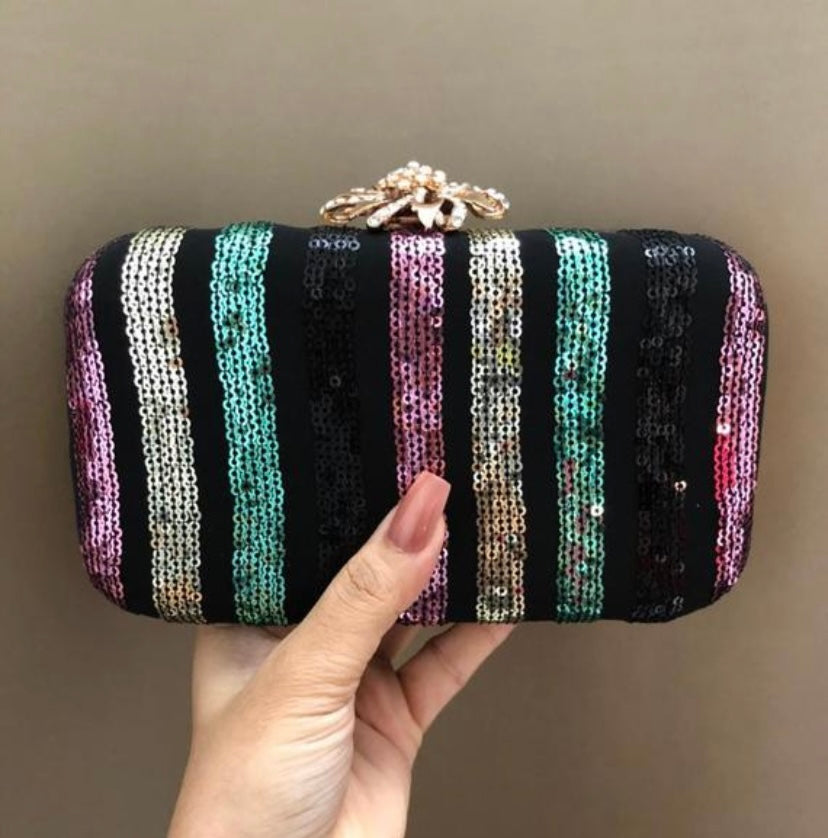 Black sequins clutch box cocktail purse SaffronFashion