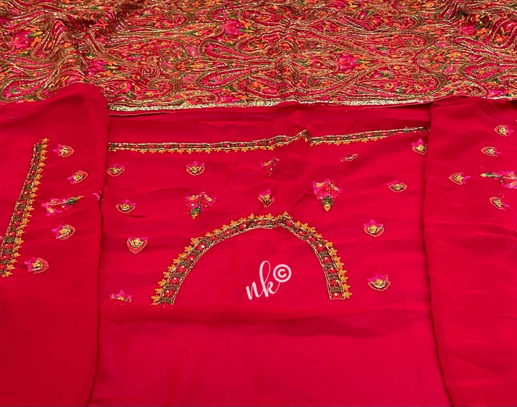 Kashmiri inspired gorgette saree - Saffronfashionindia