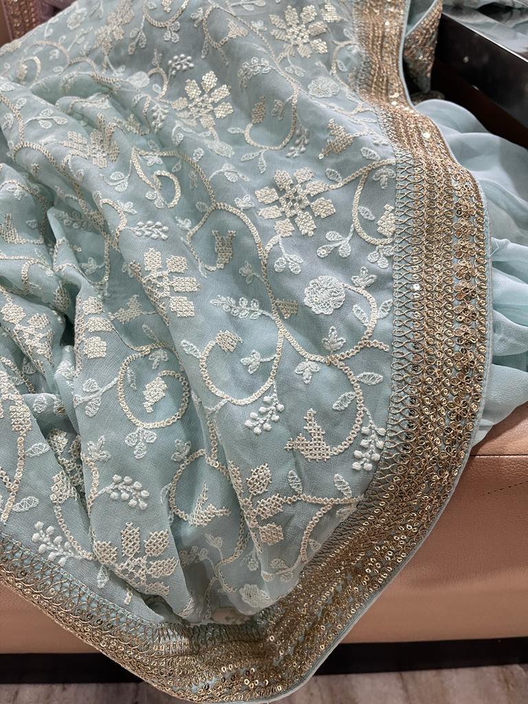 Nimil Chikankari gorgette saree - Saffronfashionindia