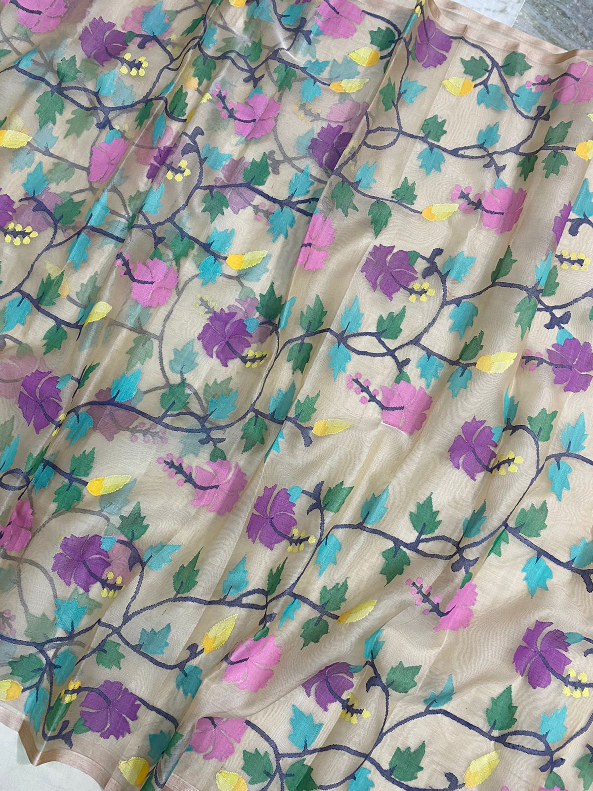 Rubina muslin jamdani saree - Saffronfashionindia