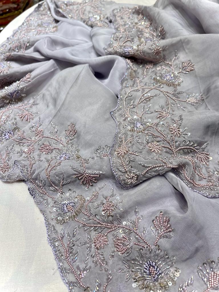 Bridesmaid organza saree - Saffronfashionindia