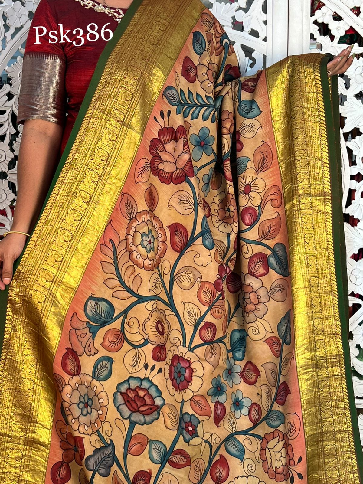 Rivaaz Kalamkari silk dupatta - Saffronfashionindia