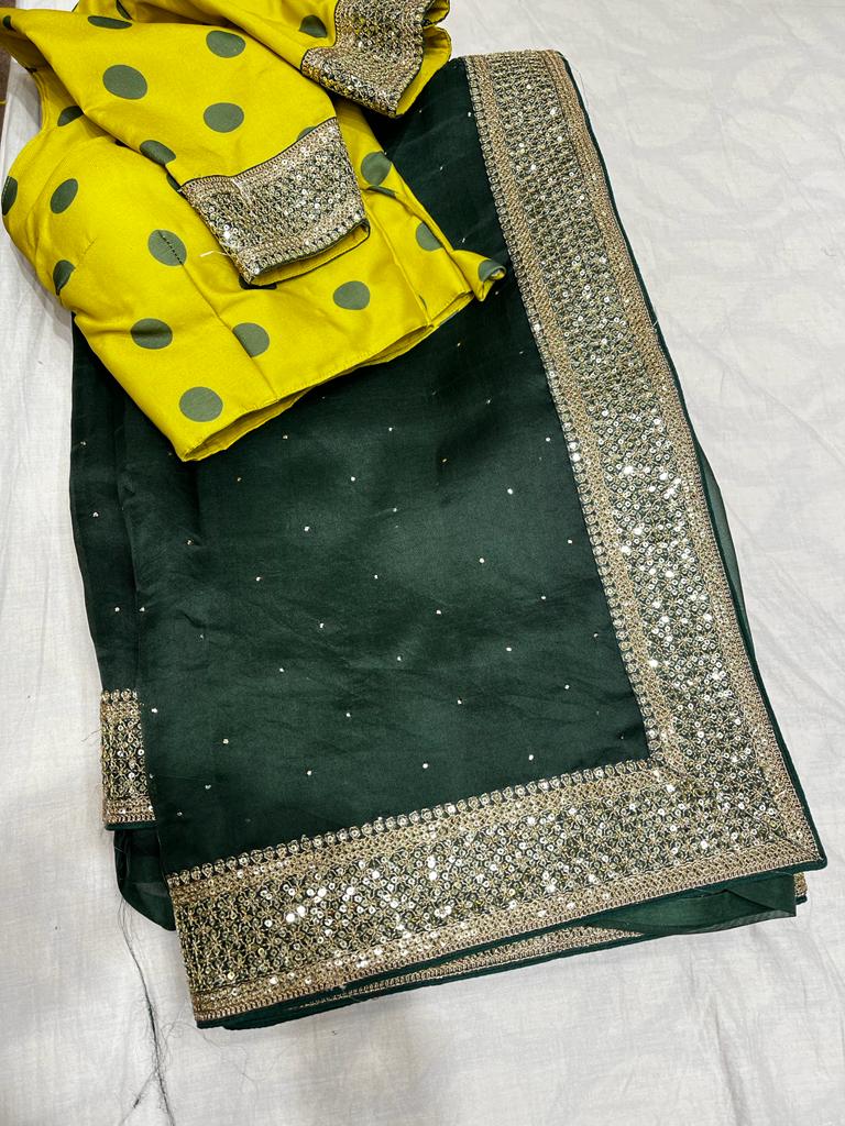Blossom organza saree - Saffronfashionindia