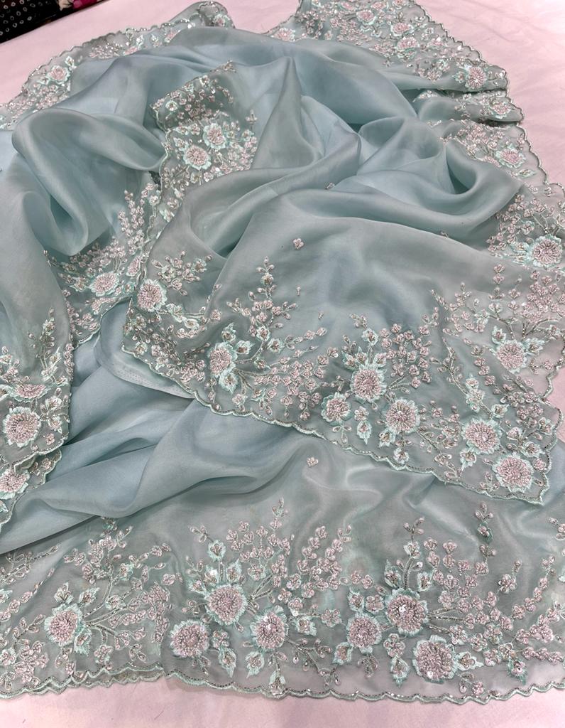 Ishik organza partywear saree - Saffronfashionindia