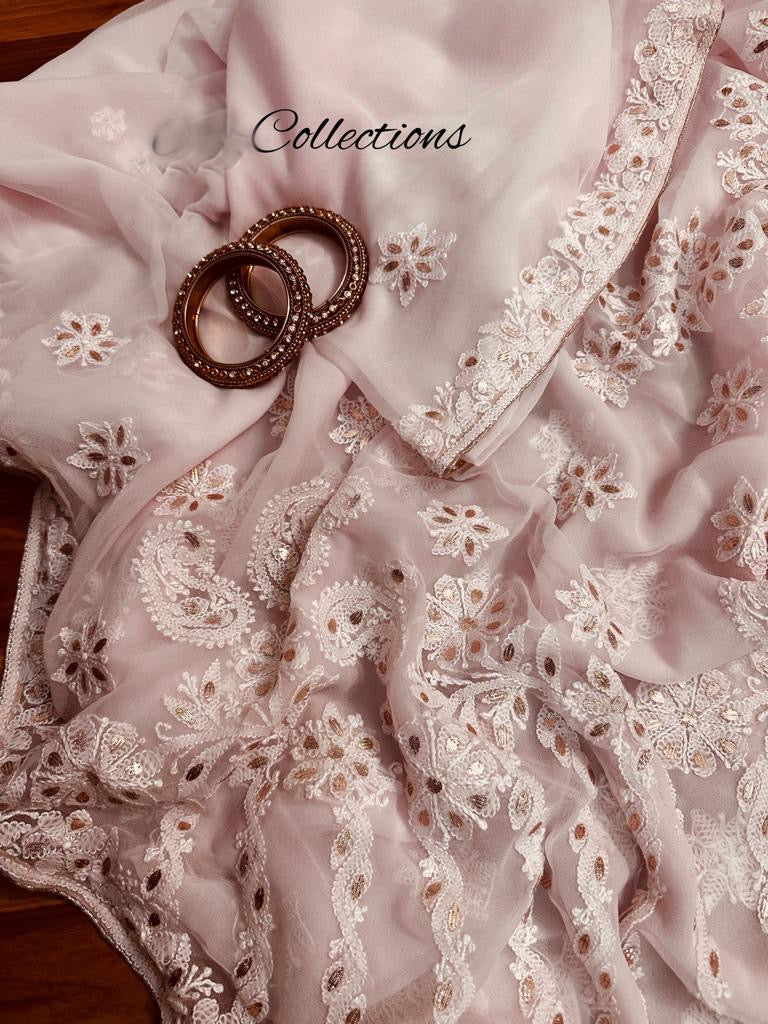 Varnia baby pink Chikankari saree - Saffronfashionindia