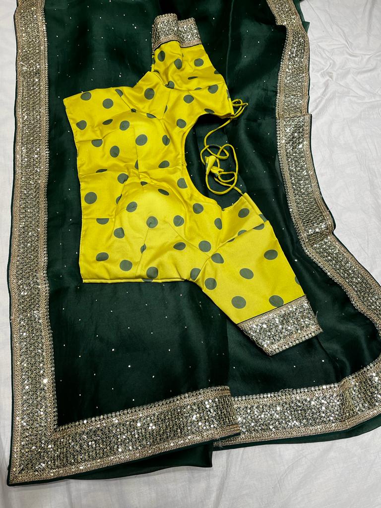 Blossom organza saree - Saffronfashionindia