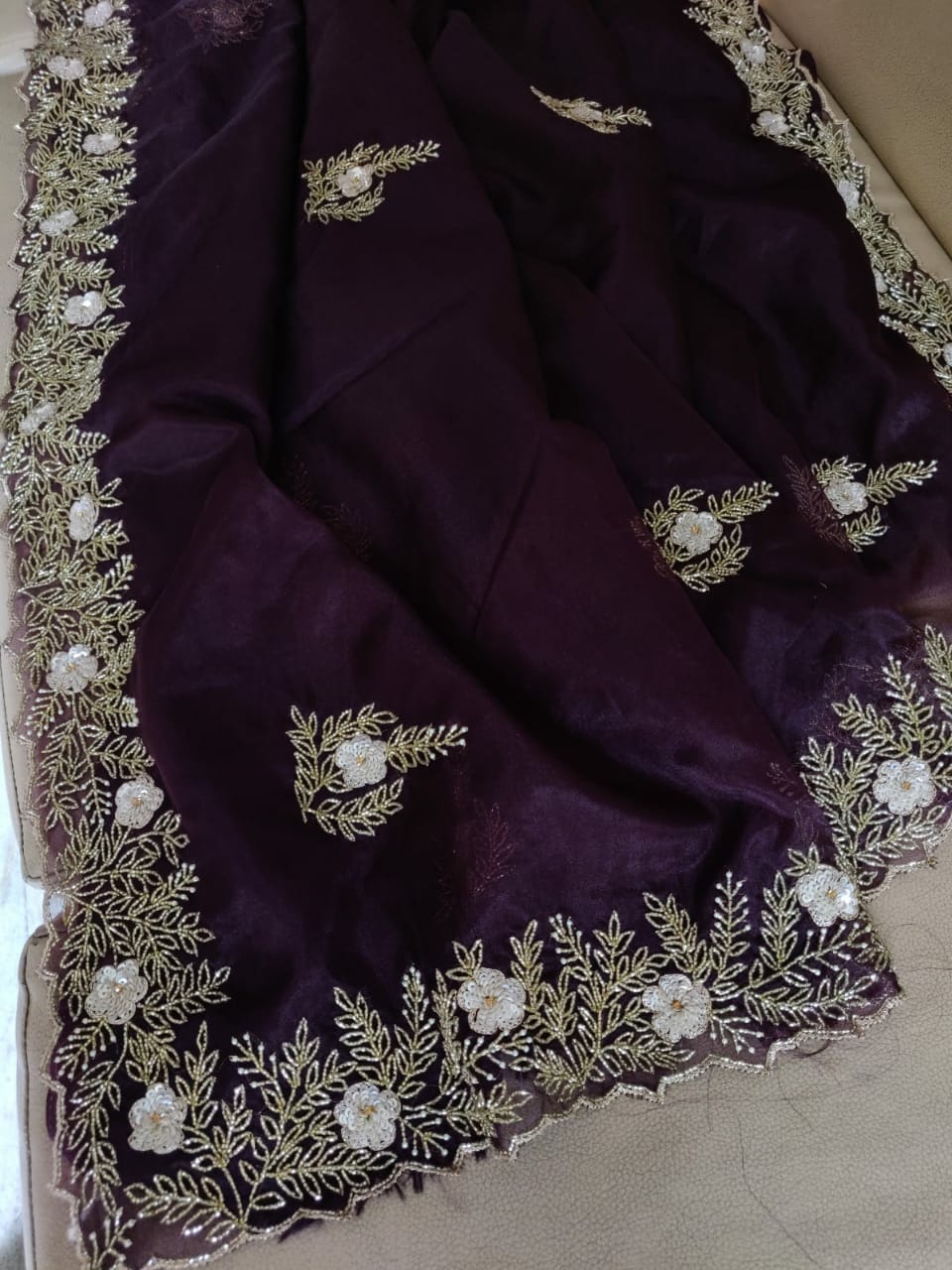 Peshawar purple saree - Saffronfashionindia