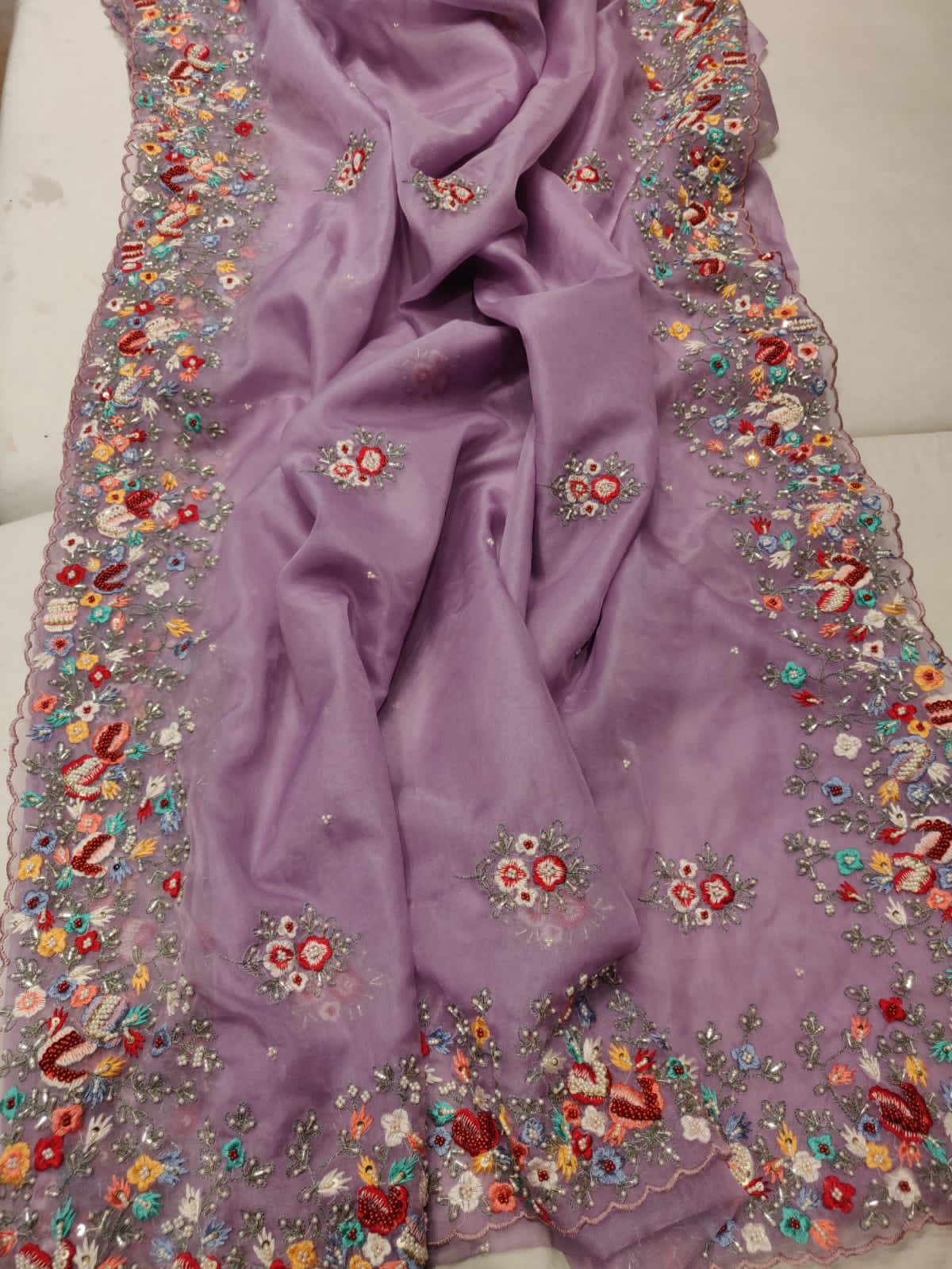 Carles embroidered saree - Saffronfashionindia
