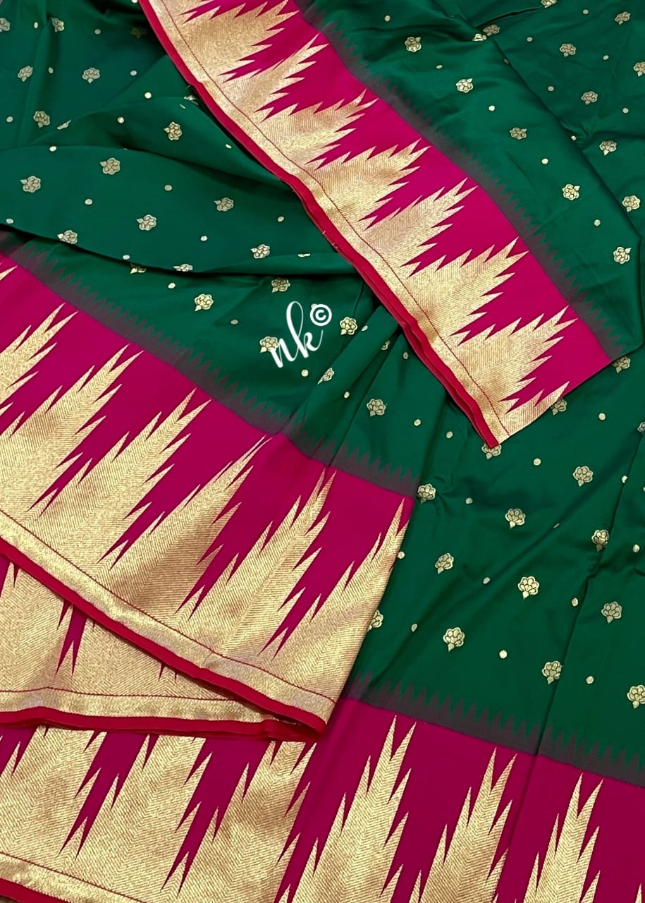 Women banarsi temple bordered saree - Saffronfashionindia