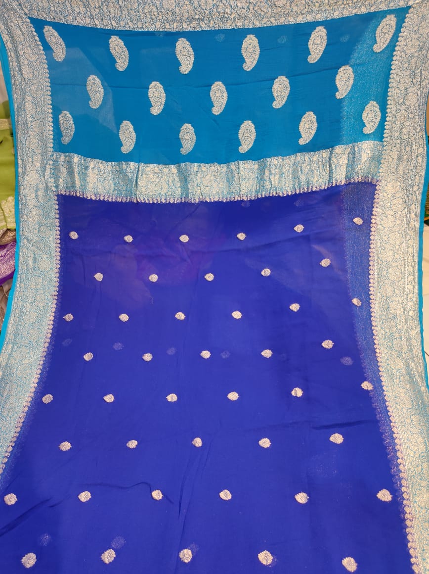 Handcrafted chiffon saree/banarsi saree/sari - Saffronfashionindia
