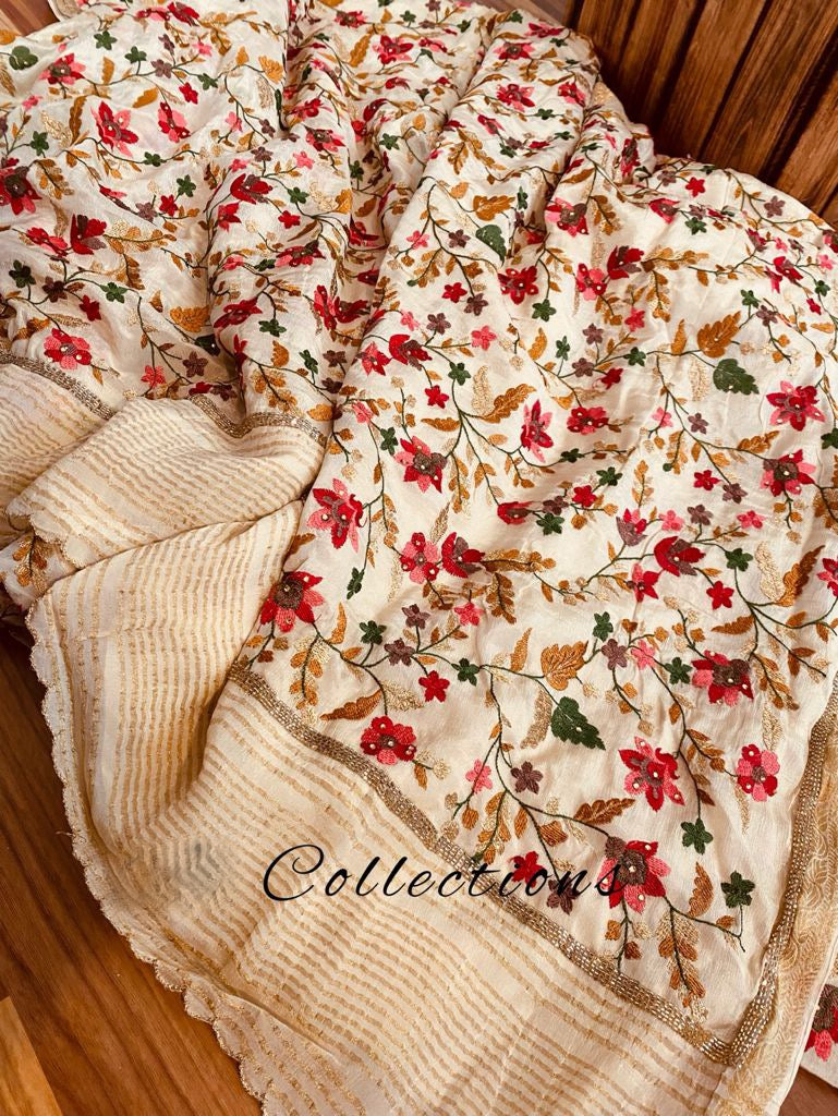Anehna embroidery saree women sari floral sari - Saffronfashionindia