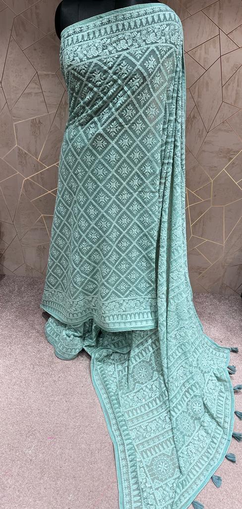 Kinzie Chikankari saree/gorgette saree - Saffronfashionindia