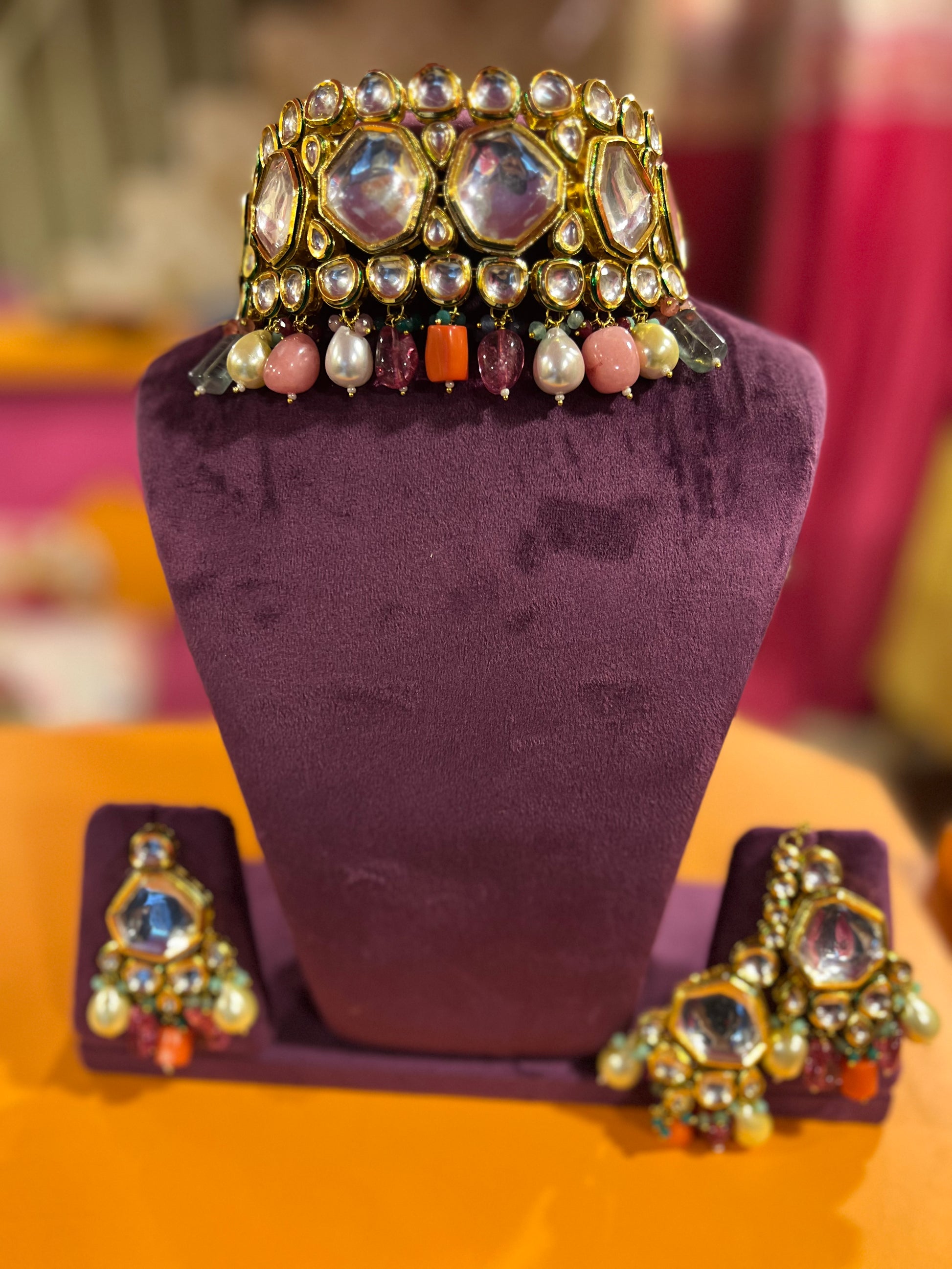 Rainbow choker set - Saffronfashionindia