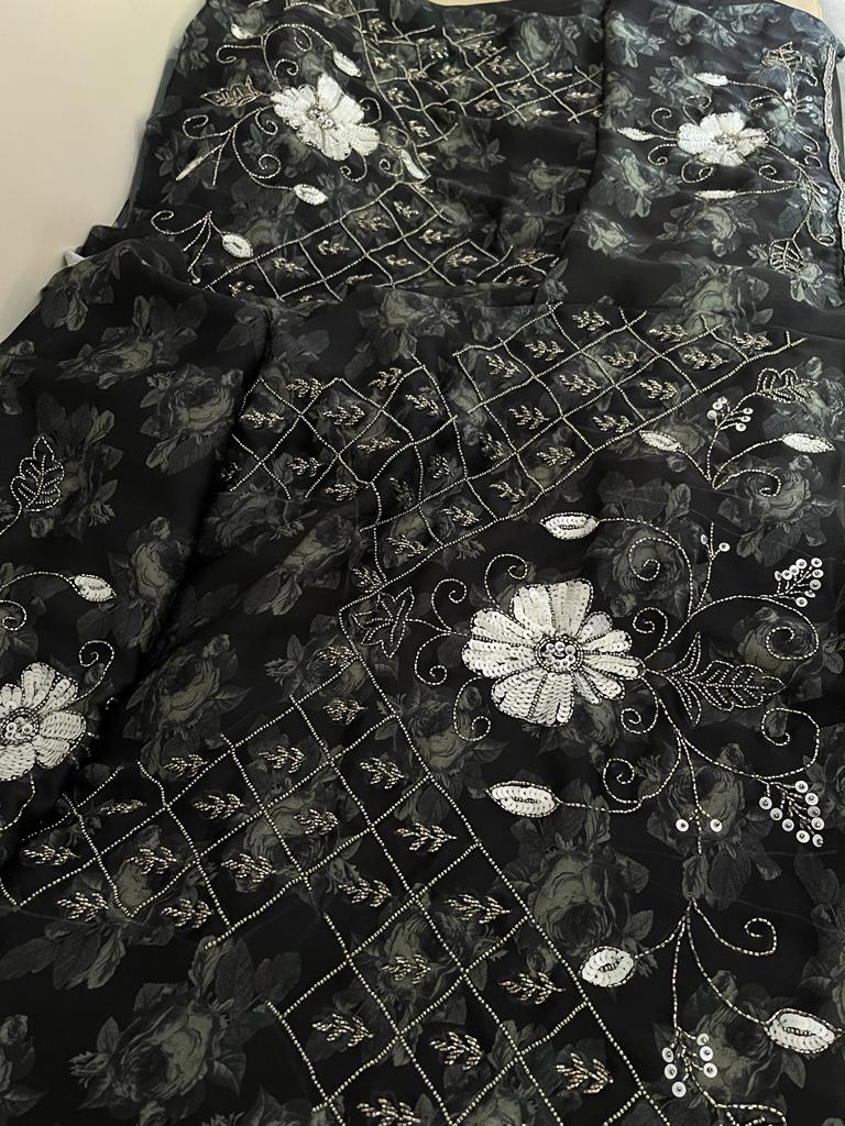 Marzaani satin floral saree - Saffronfashionindia