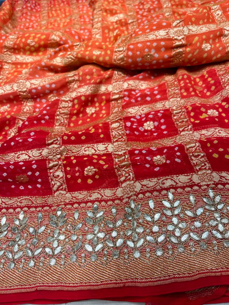 Hansiha khaddi bandhej saree - Saffronfashionindia