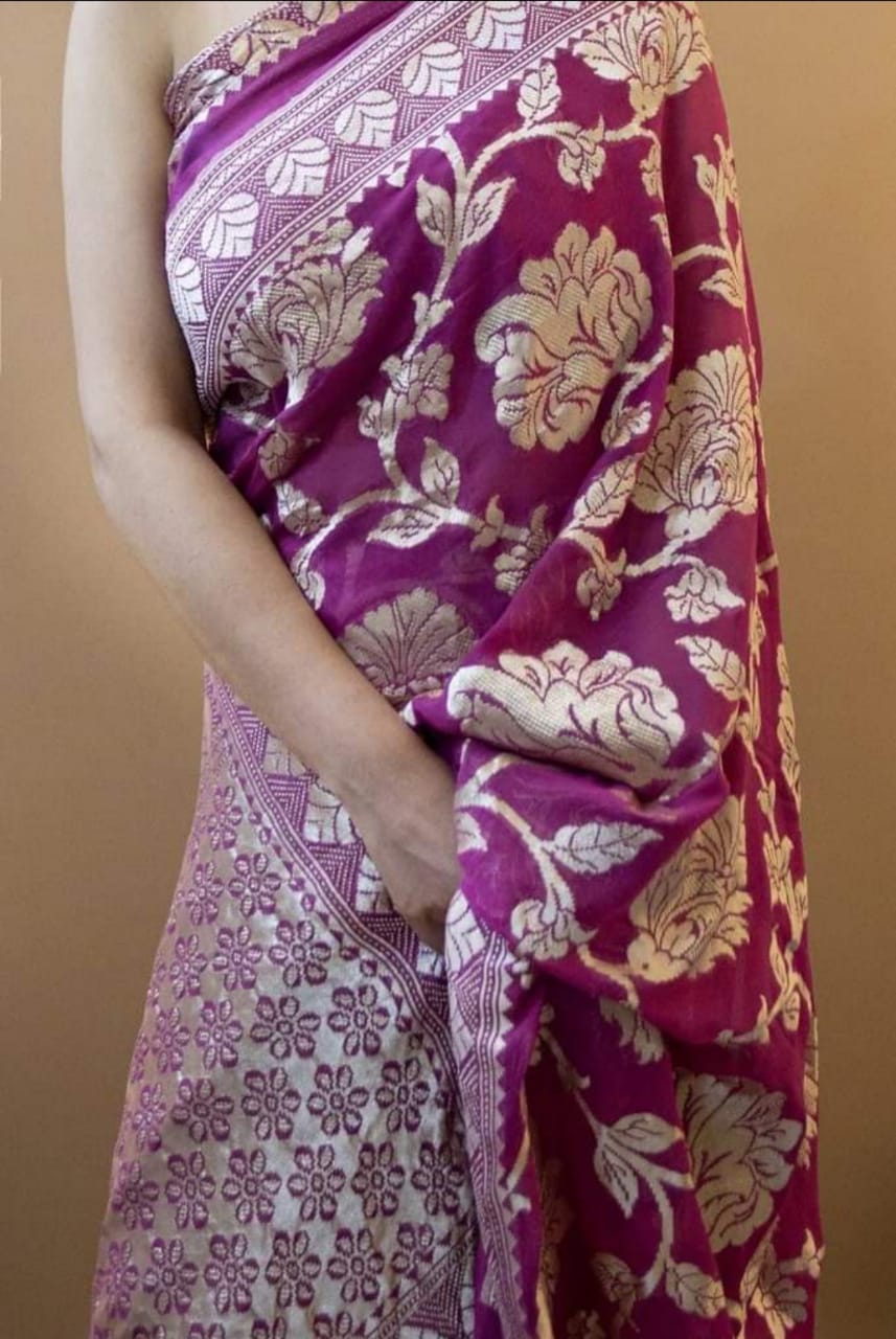 Limia gorgette saree/Indian saree/traditional saree - Saffronfashionindia
