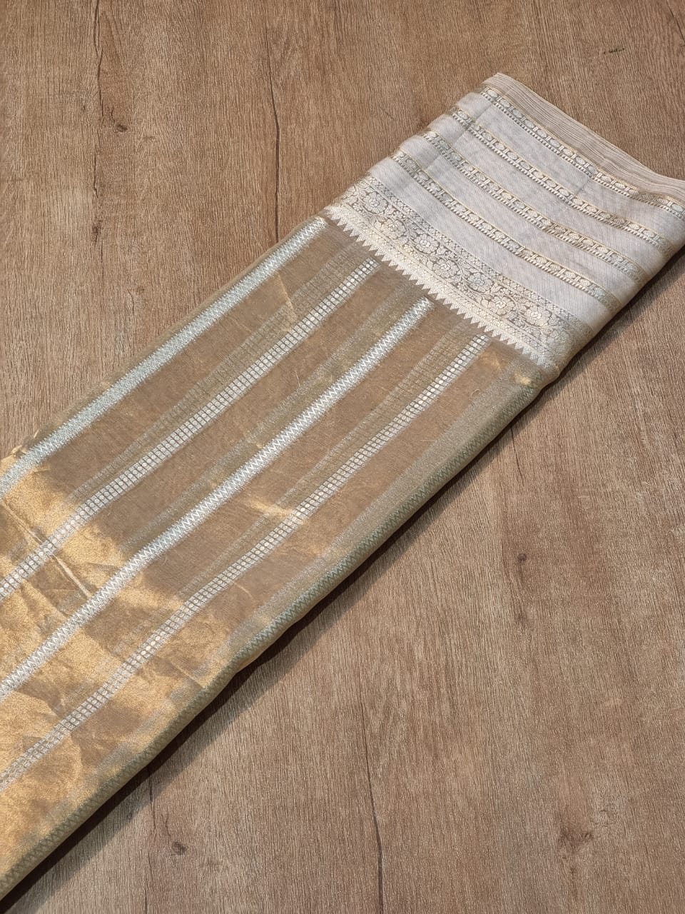 Handwoven tissue striped saree - Saffronfashionindia