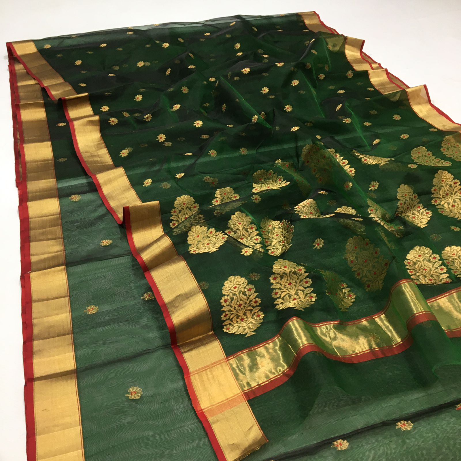 Emerald Chanderi saree - Saffronfashionindia