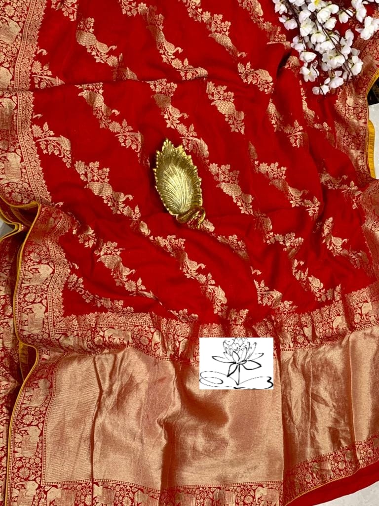 Ravish moonga crepe banarsi saree - Saffronfashionindia