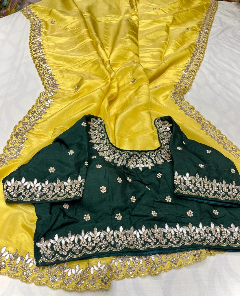 Tissue inspired gottapatti zardosi saree - Saffronfashionindia
