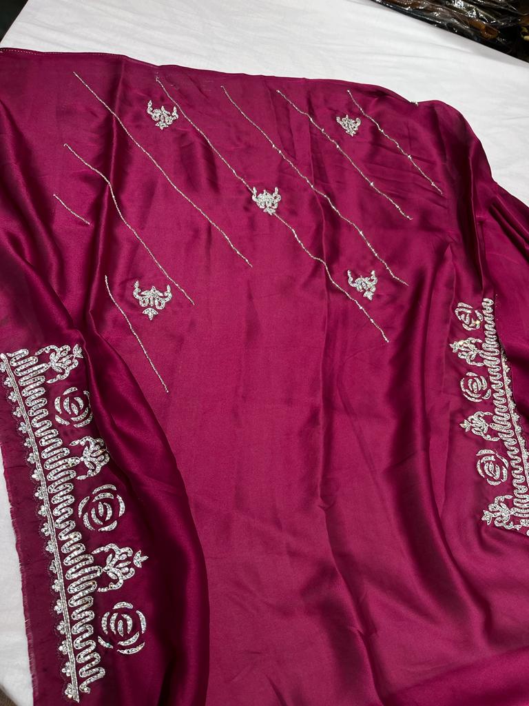 Avisha crepe zardosi saree - Saffronfashionindia