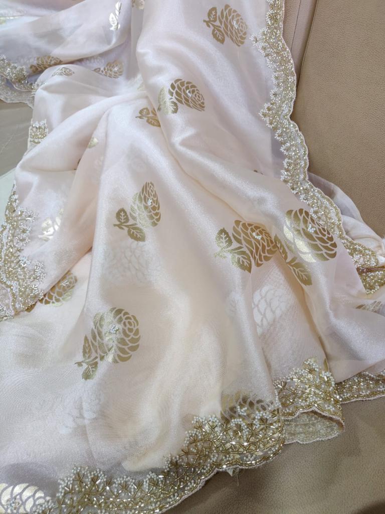 Organza foil partywear saree - Saffronfashionindia