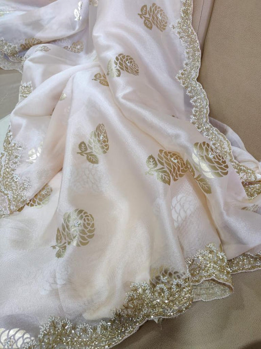 Organza foil partywear saree - Saffronfashionindia